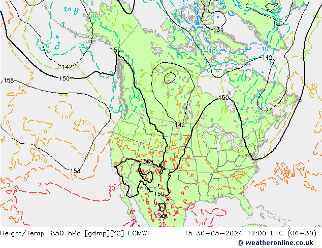 Z500/Rain (+SLP)/Z850 ECMWF Čt 30.05.2024 12 UTC