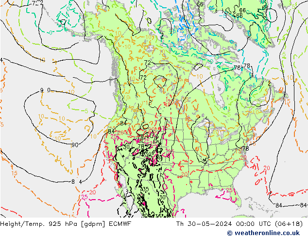 Hoogte/Temp. 925 hPa ECMWF do 30.05.2024 00 UTC