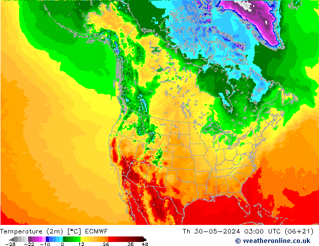 Temperature (2m) ECMWF Čt 30.05.2024 03 UTC