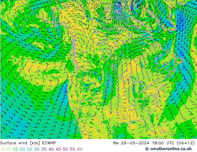 ветер 10 m ECMWF ср 29.05.2024 18 UTC