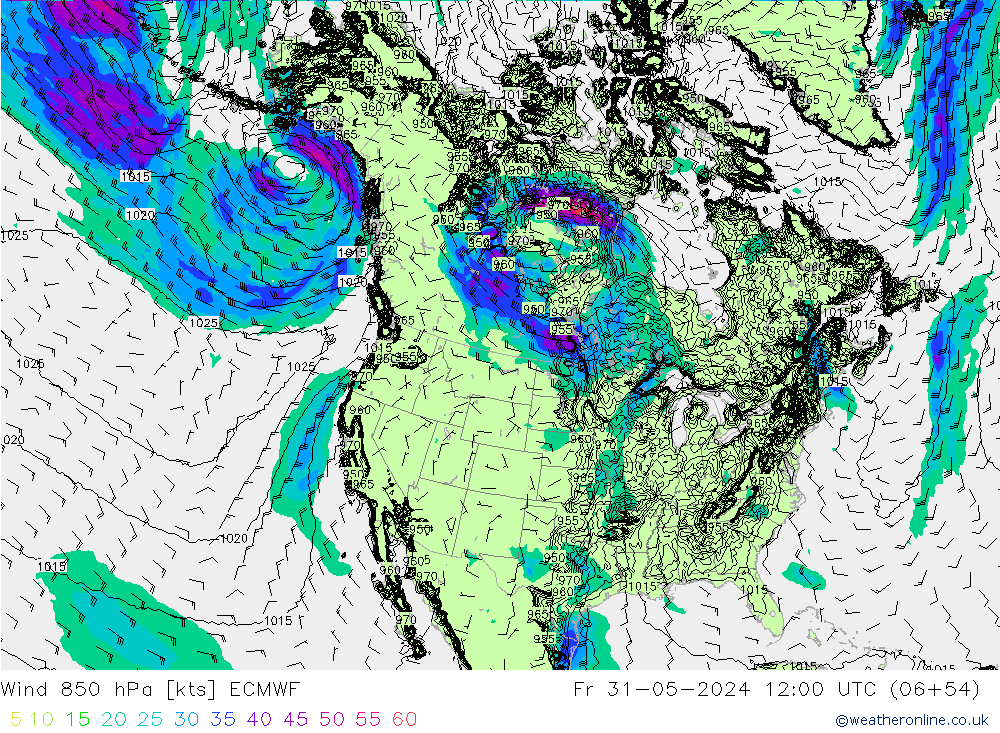 Wind 850 hPa ECMWF Fr 31.05.2024 12 UTC