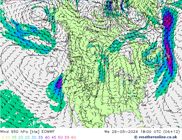 Viento 950 hPa ECMWF mié 29.05.2024 18 UTC