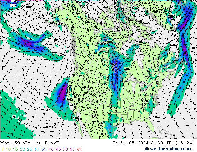 Wind 950 hPa ECMWF Th 30.05.2024 06 UTC