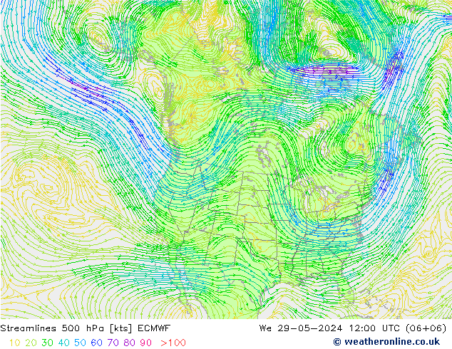 Linha de corrente 500 hPa ECMWF Qua 29.05.2024 12 UTC