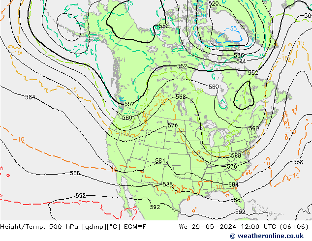 Height/Temp. 500 hPa ECMWF śro. 29.05.2024 12 UTC