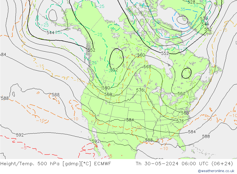 Z500/Rain (+SLP)/Z850 ECMWF  30.05.2024 06 UTC