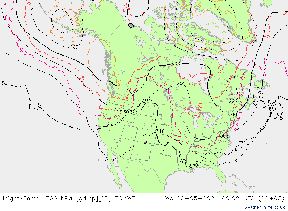 Géop./Temp. 700 hPa ECMWF mer 29.05.2024 09 UTC