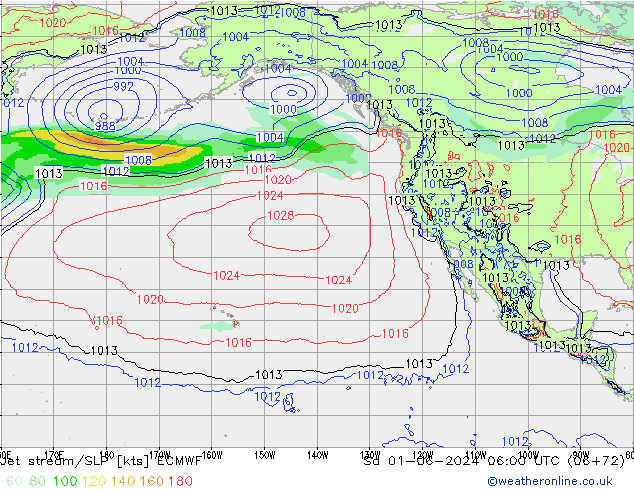 Jet Akımları/SLP ECMWF Cts 01.06.2024 06 UTC