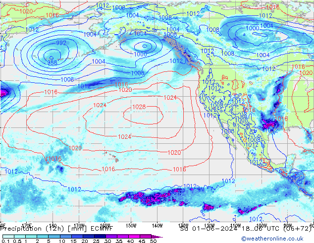 Totale neerslag (12h) ECMWF za 01.06.2024 06 UTC