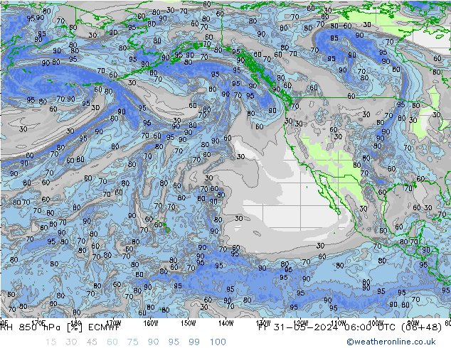 RH 850 hPa ECMWF Sex 31.05.2024 06 UTC