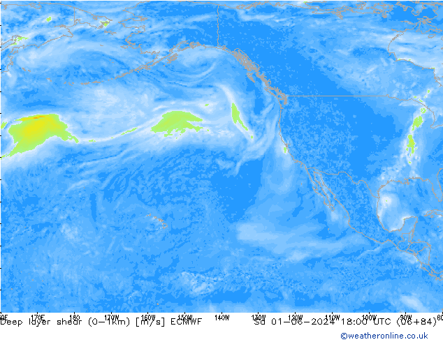 Deep layer shear (0-1km) ECMWF So 01.06.2024 18 UTC