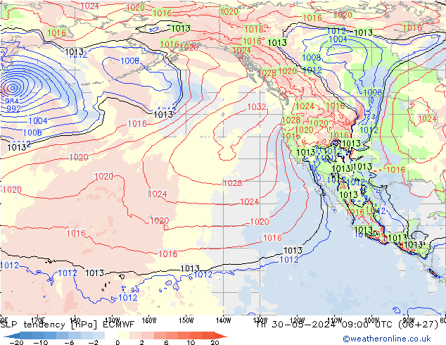 SLP tendency ECMWF Qui 30.05.2024 09 UTC