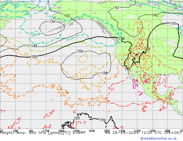 Height/Temp. 850 hPa ECMWF We 29.05.2024 12 UTC