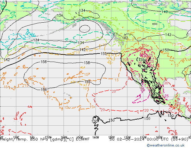 Height/Temp. 850 гПа ECMWF Вс 02.06.2024 00 UTC