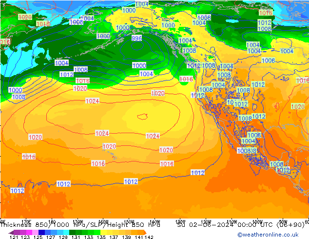 Dikte 850-1000 hPa ECMWF zo 02.06.2024 00 UTC