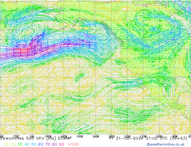 Streamlines 500 hPa ECMWF Fr 31.05.2024 21 UTC