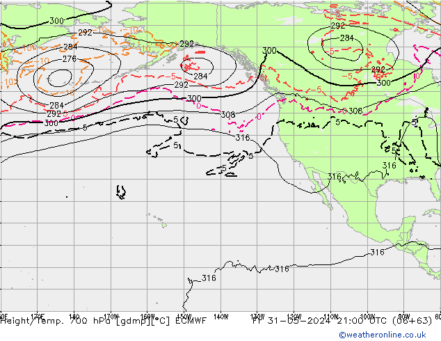 Hoogte/Temp. 700 hPa ECMWF vr 31.05.2024 21 UTC