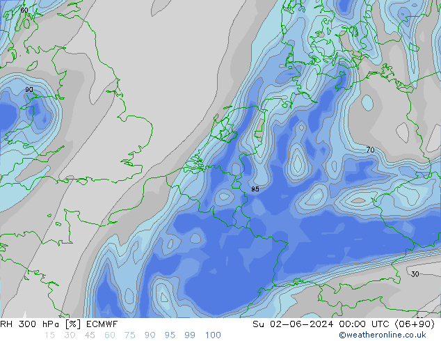 RH 300 hPa ECMWF So 02.06.2024 00 UTC