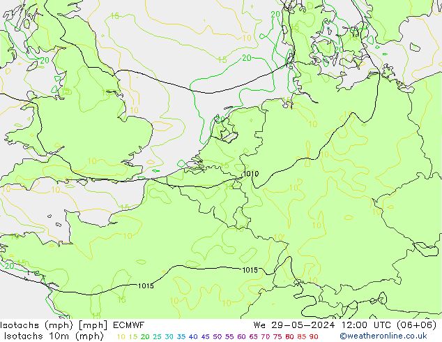 Isotachs (mph) ECMWF St 29.05.2024 12 UTC
