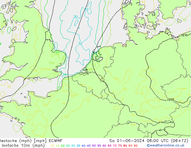 Isotachs (mph) ECMWF Sáb 01.06.2024 06 UTC