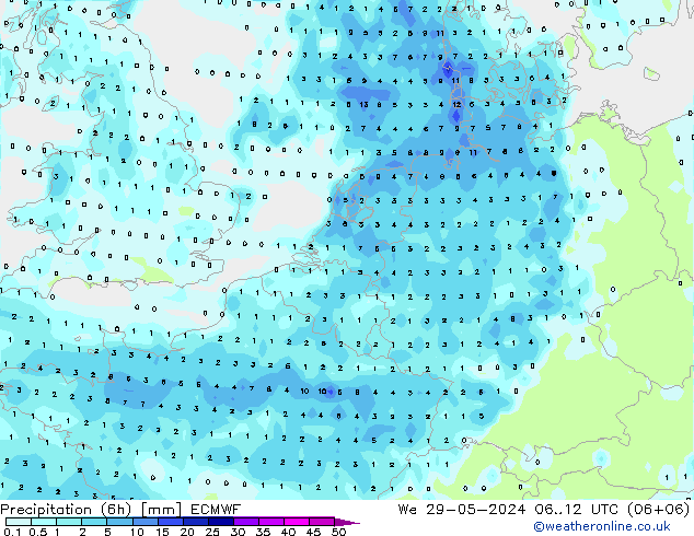 Z500/Rain (+SLP)/Z850 ECMWF Mi 29.05.2024 12 UTC