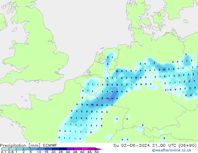 Precipitazione ECMWF dom 02.06.2024 00 UTC