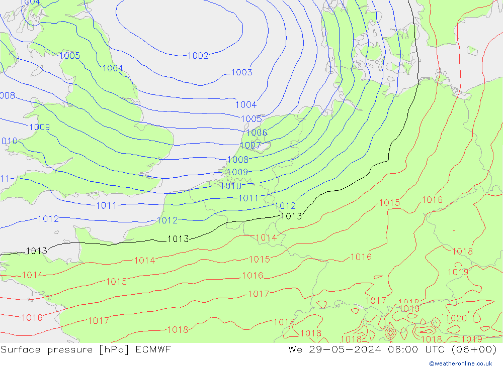 Surface pressure ECMWF We 29.05.2024 06 UTC