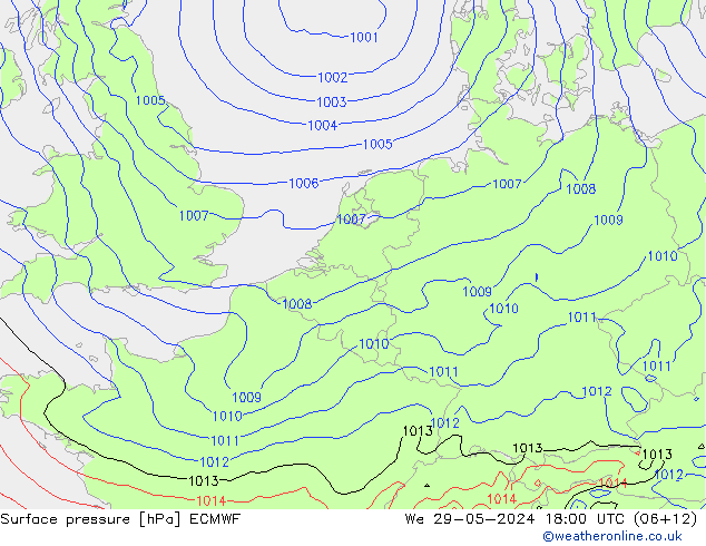 Atmosférický tlak ECMWF St 29.05.2024 18 UTC
