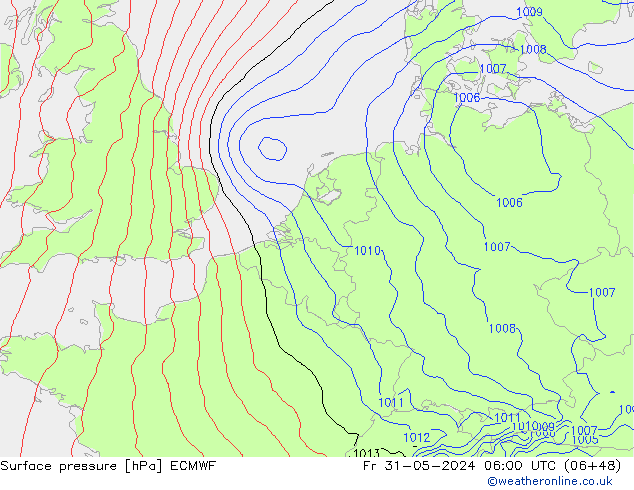 Bodendruck ECMWF Fr 31.05.2024 06 UTC