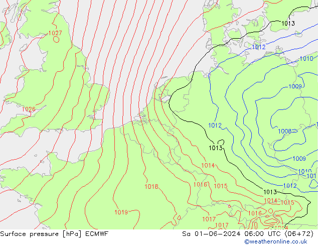 Surface pressure ECMWF Sa 01.06.2024 06 UTC