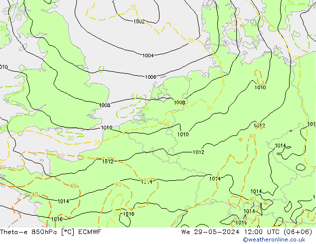 Theta-e 850hPa ECMWF Mi 29.05.2024 12 UTC