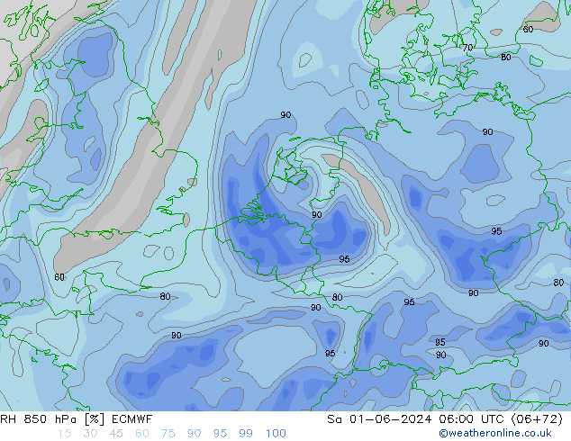 RH 850 hPa ECMWF Sa 01.06.2024 06 UTC