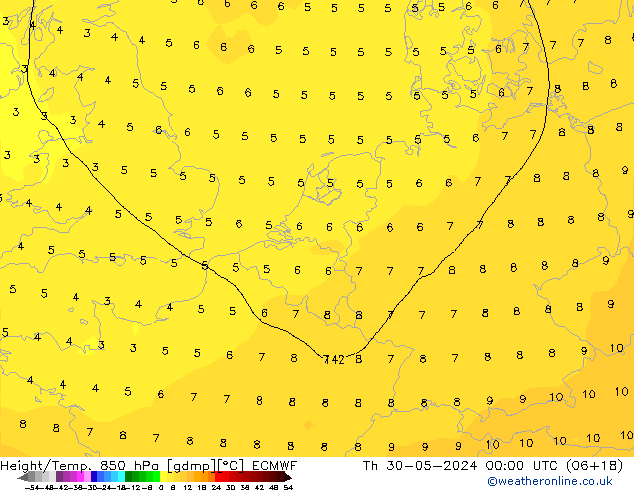 Z500/Rain (+SLP)/Z850 ECMWF Qui 30.05.2024 00 UTC