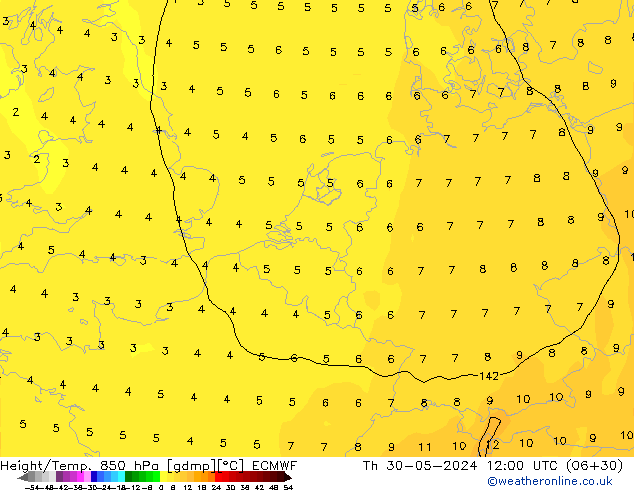 Z500/Rain (+SLP)/Z850 ECMWF Qui 30.05.2024 12 UTC