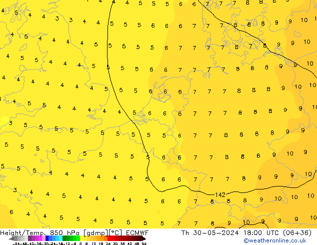 Z500/Rain (+SLP)/Z850 ECMWF jeu 30.05.2024 18 UTC