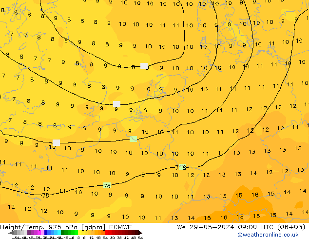 Height/Temp. 925 hPa ECMWF 星期三 29.05.2024 09 UTC