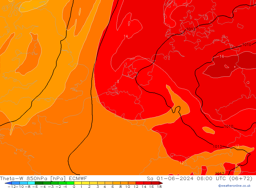 Theta-W 850hPa ECMWF Sa 01.06.2024 06 UTC