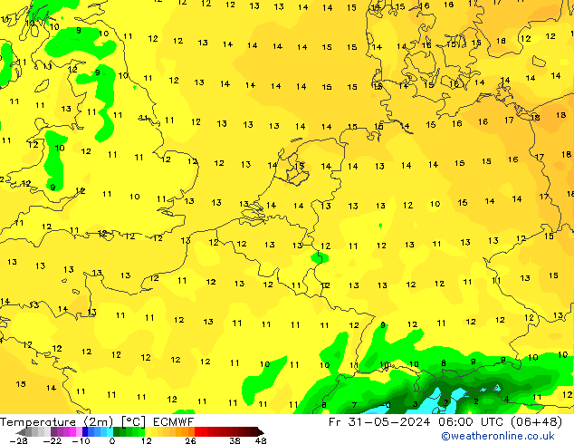 Temperatura (2m) ECMWF Sex 31.05.2024 06 UTC