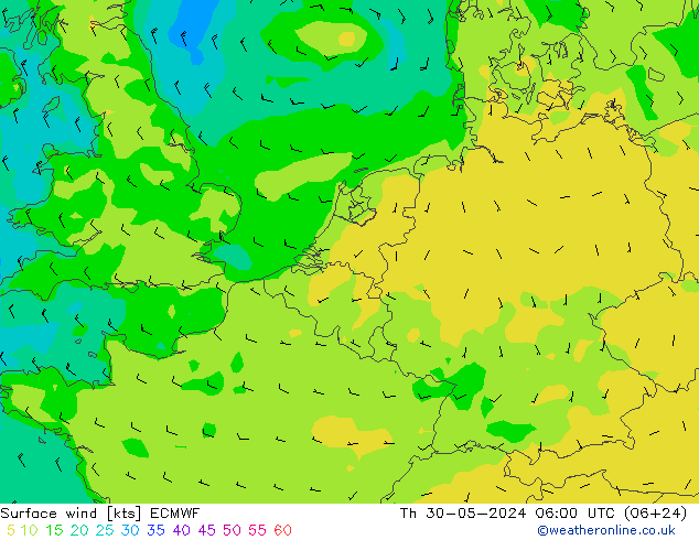 Surface wind ECMWF Th 30.05.2024 06 UTC