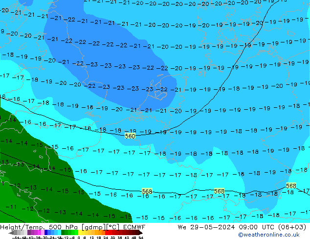 Height/Temp. 500 hPa ECMWF Qua 29.05.2024 09 UTC