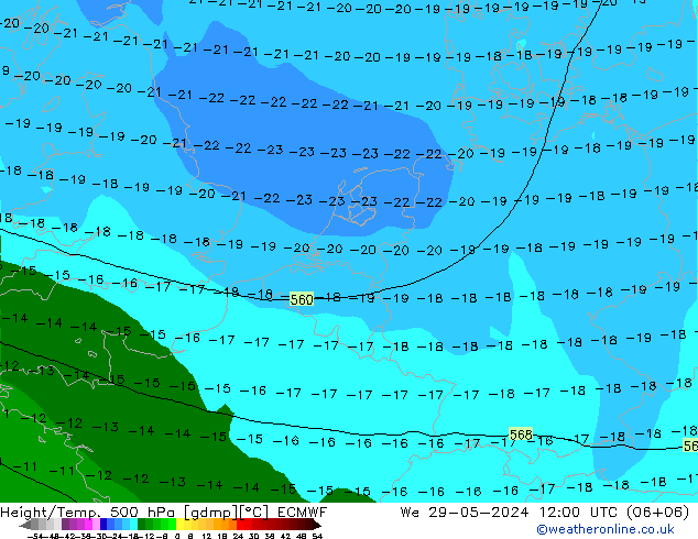 Z500/Rain (+SLP)/Z850 ECMWF Mi 29.05.2024 12 UTC