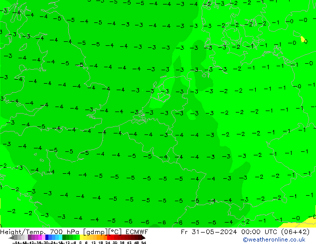 Height/Temp. 700 hPa ECMWF Fr 31.05.2024 00 UTC