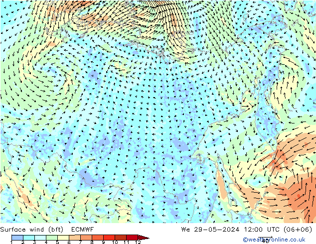 Surface wind (bft) ECMWF We 29.05.2024 12 UTC