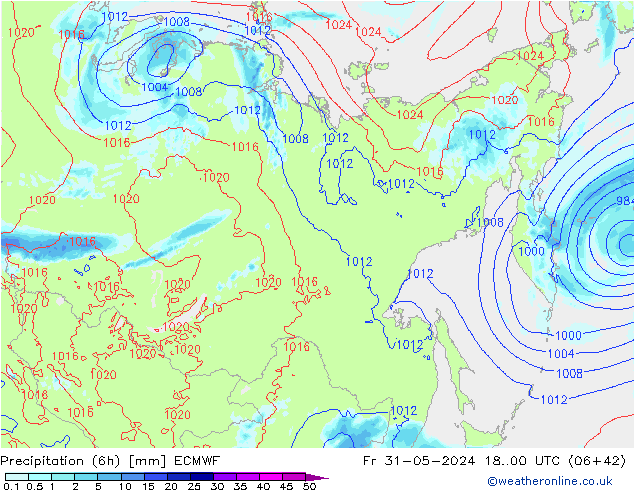 Précipitation (6h) ECMWF ven 31.05.2024 00 UTC