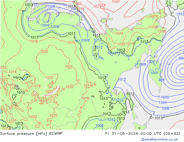 Luchtdruk (Grond) ECMWF vr 31.05.2024 00 UTC