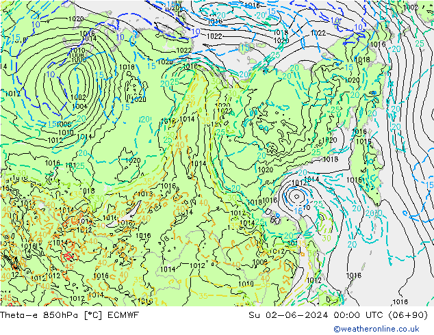 Theta-e 850hPa ECMWF dom 02.06.2024 00 UTC