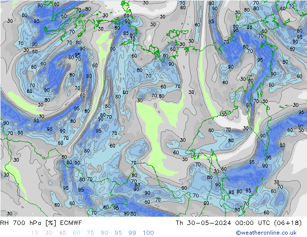 RH 700 hPa ECMWF Th 30.05.2024 00 UTC