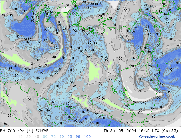 RH 700 гПа ECMWF чт 30.05.2024 15 UTC