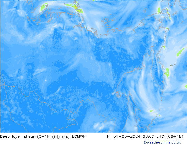 Deep layer shear (0-1km) ECMWF pt. 31.05.2024 06 UTC