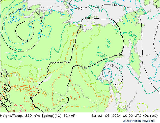 Hoogte/Temp. 850 hPa ECMWF zo 02.06.2024 00 UTC